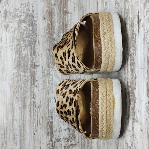 Like New Office Girl Leopard Calf Hair Flatform Espadrille Slide Sandal - Picture 7 of 16